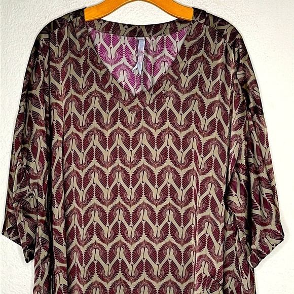 Melissa McCarthy Seven7 Boho Tunic Top Dress Olive Sz 2X Animal Print Silky - Picture 4 of 8